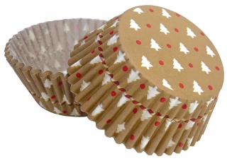 Papírové košíčky na muffiny - béžové se stromečkem 50 ks
