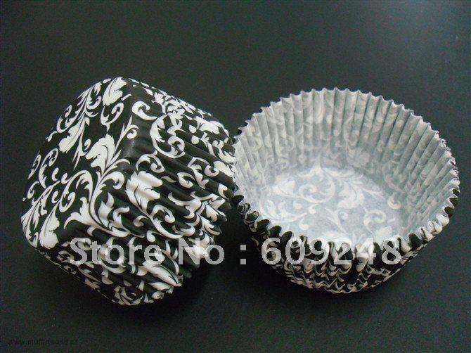 Papírové košíčky na muffiny - květinový vzor černé 48 ks
