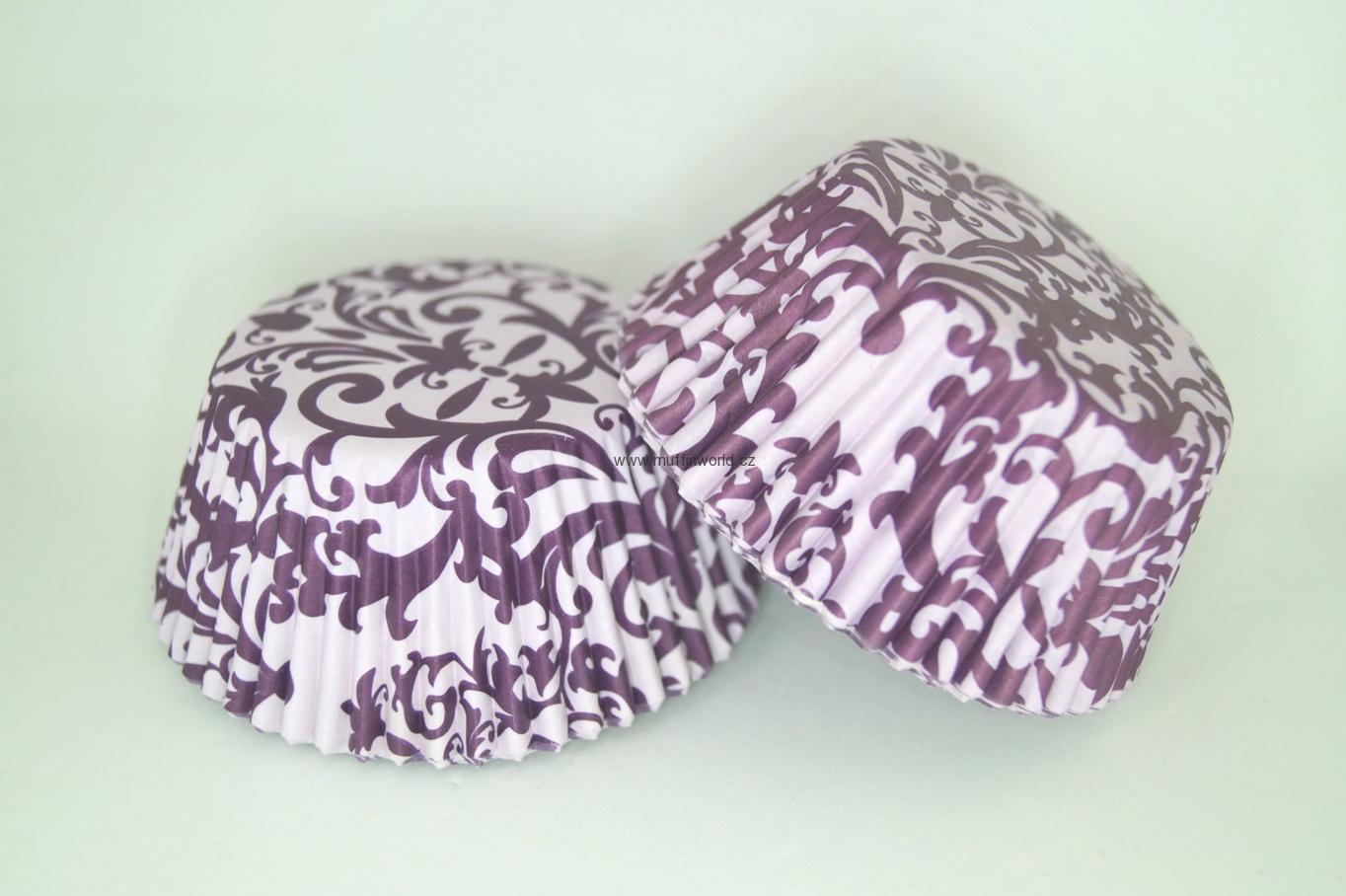 Papírové košíčky na muffiny - damaškové fialové 48 ks