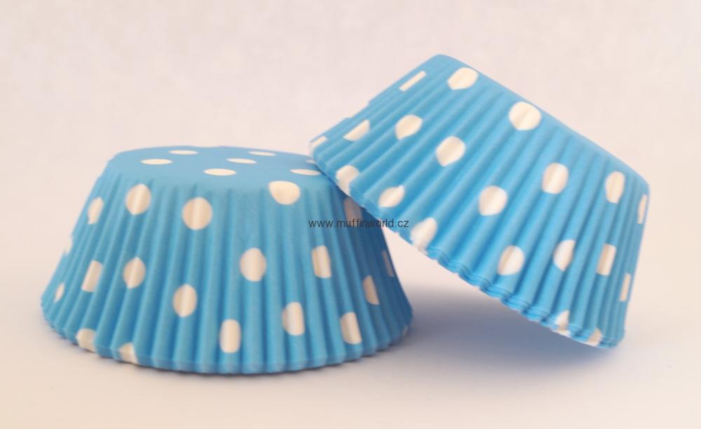 Papírové košíčky na muffiny - modré puntíkované 48 ks