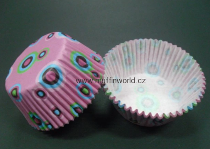 Papírové košíčky na muffiny - růžové s kolečky 48 ks