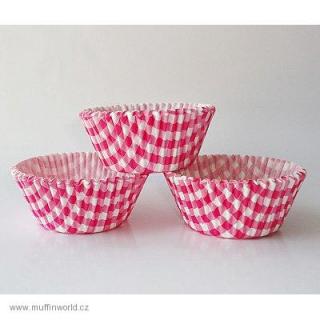 Papírové košíčky na muffiny - růžové kárované 48 ks