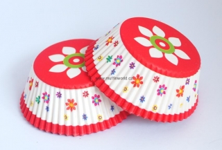 Papírové košíčky na muffiny - červená květina 48 ks