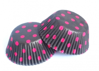 Papírové košíčky na muffiny - černé s růžovými puntíky 48 ks
