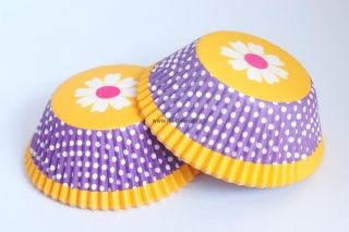 Papírové košíčky na muffiny - žlutofialová květina 48 ks