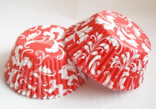 Papírové košíčky na muffiny - červené damaškové 48 ks