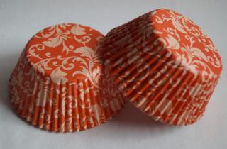 Papírové košíčky na muffiny - damaškové oranžový 48 ks
