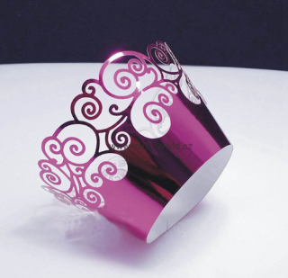 Vyřezávané košíčky - krucánky růžové metalické 12 ks