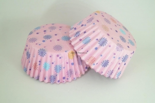 Papírové košíčky na muffiny - růžová s lízátky 48 ks