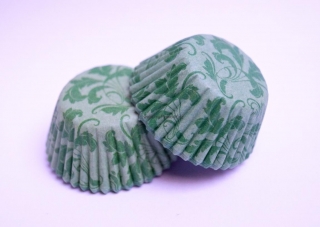 Mini papírové košíčky - 2,6 x 2,0 - květinové zelené 48 ks