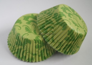 Papírové košíčky na muffiny - zelené damaškové 48 ks