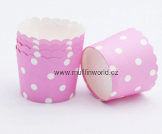 Košíčky na muffiny s pevným okrajem - růžové s puntíkami 12 ks