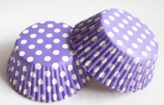 Papírové košíčky na muffiny - puntíkované fialovobílé 48 ks