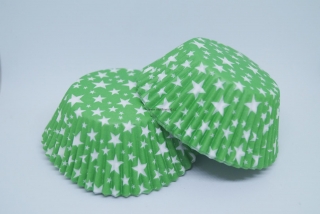 Papírové košíčky na muffiny - zelené hvězdičky 48 ks
