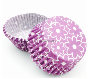 Papírové košíčky na muffiny - květinové fialové  48 ks